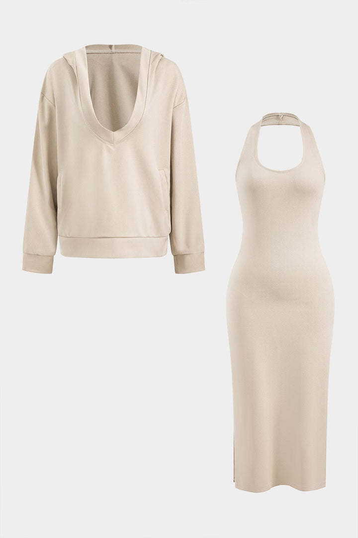 Robe Dos Nu à Capuche - Confort et Élégance Décontractée