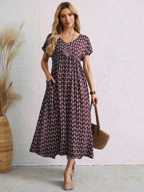Vestito Alice con scollo a V – Eleganza vintage in lino e cotone