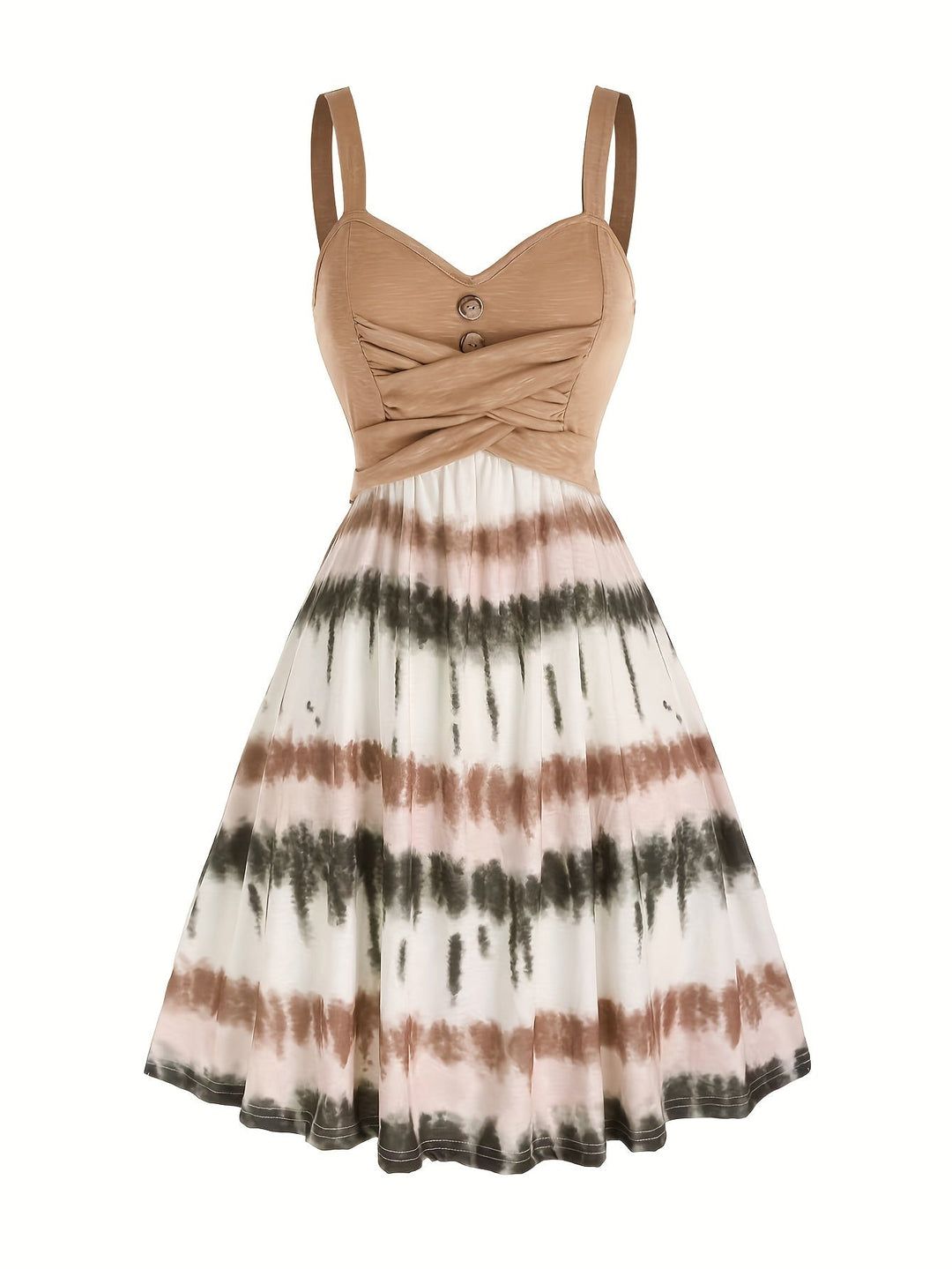Vestito tie-dye con bottoni finti e scollo a V