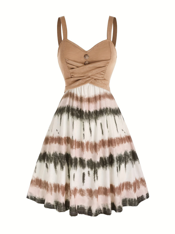 Vestito tie-dye con bottoni finti e scollo a V