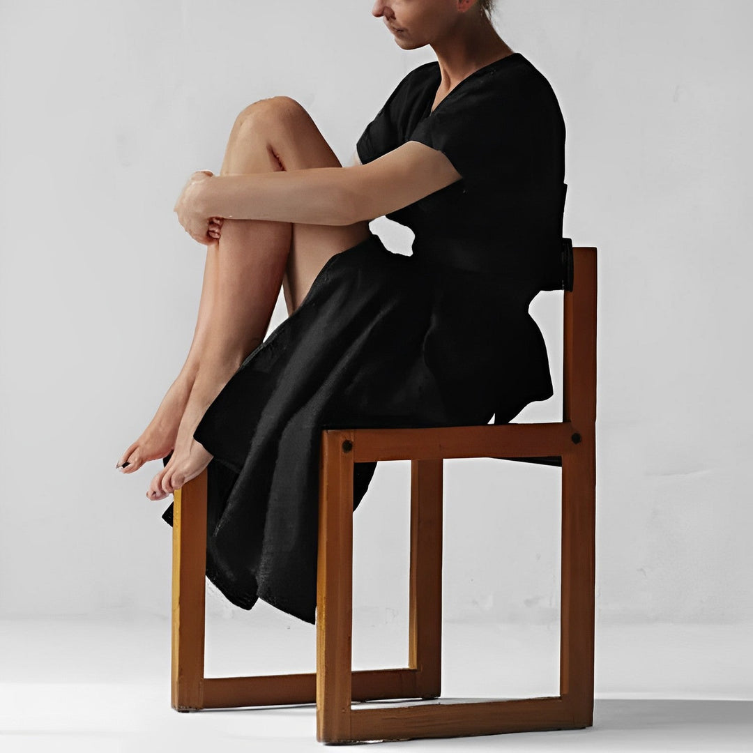 Robe Midi Femme – Style Enveloppant avec Taille Drapée & Grandes Poches – Élégance Minimaliste Décontractée