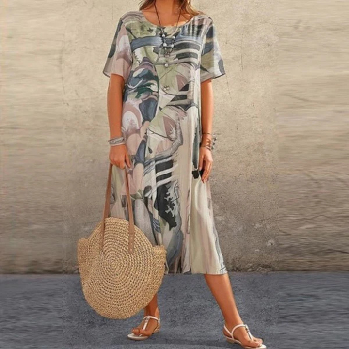 Vestito Donna Stampato Casual con Collo Rotondo | Midi