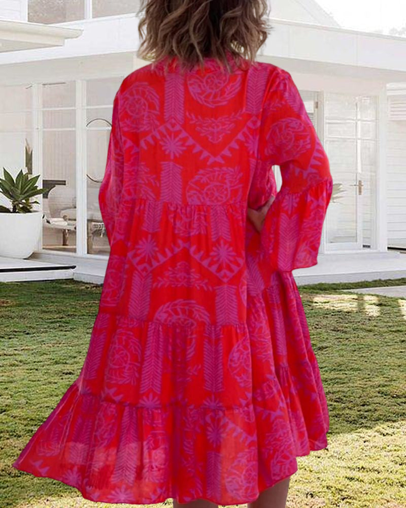 Lauren - Robe à manches 3/4 et imprimé géométrique Boho