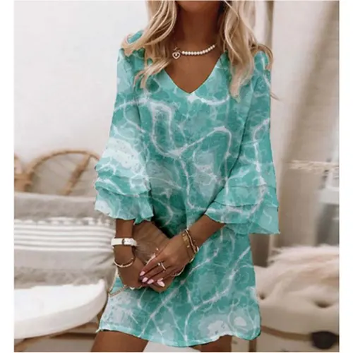 Bedrucktes Sommerkleid mit langen Ärmeln für Damen | Mini
