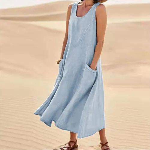 Sommerkleid A-Linie Ärmellos für Damen | Midi