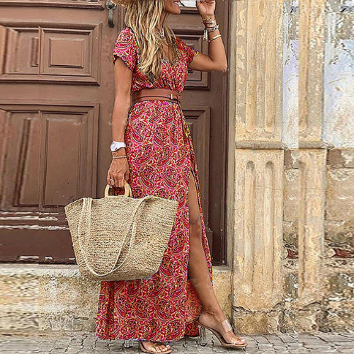 Langes und elegantes Sommerkleid mit Print | Maxi