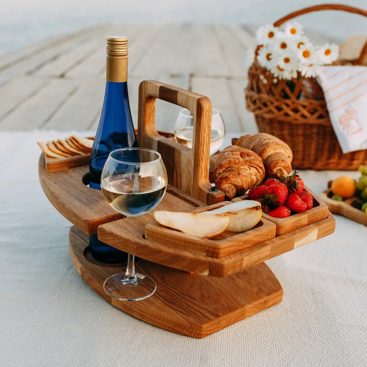 Przenośny drewniany stół piknikowy na wino – WineNest