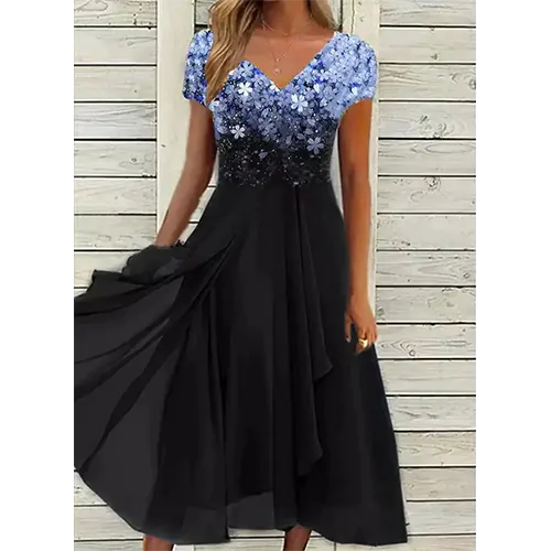 Schicke Blumen-Hochzeitsgastkleid für Damen | Midi