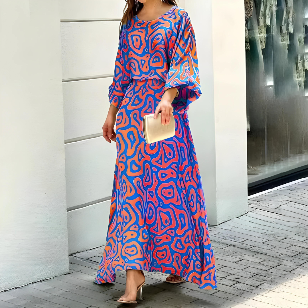 Robe Longue Fleurie Femme – Coupe Ample & Manches Chauve-Souris – Élégance Bohème Statement