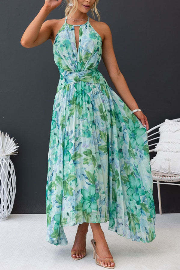 Robe Longue Dos Nu Femme – Imprimé Floral Aérien & Décolleté Plongeant – Parfaite pour Été & Cérémonies