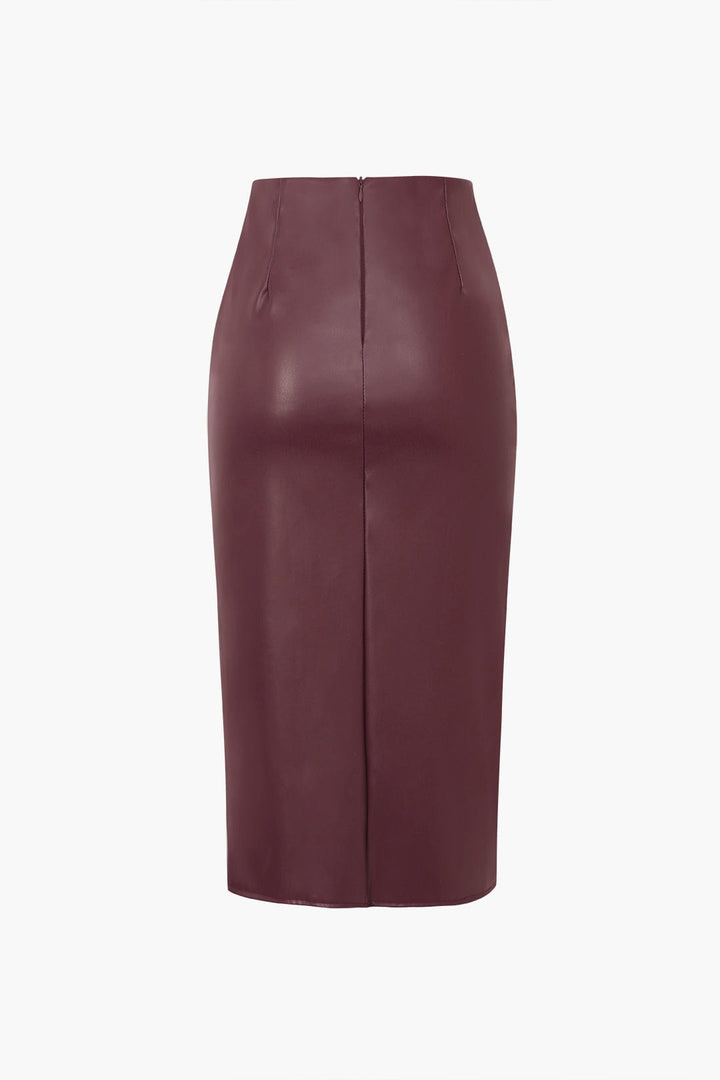 Jupe Midi Plissée en Simili Cuir - Élégance et Confort