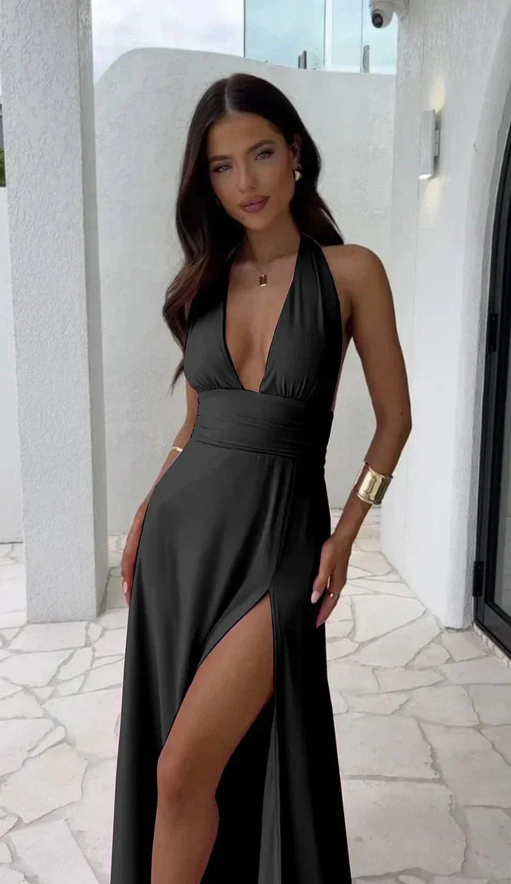 Robe avec col en V et fente