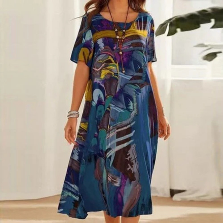 Vestito Donna Stampato Casual con Collo Rotondo | Midi