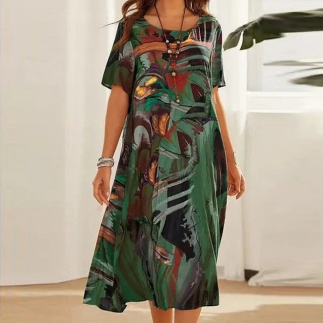 Vestito Donna Stampato Casual con Collo Rotondo | Midi