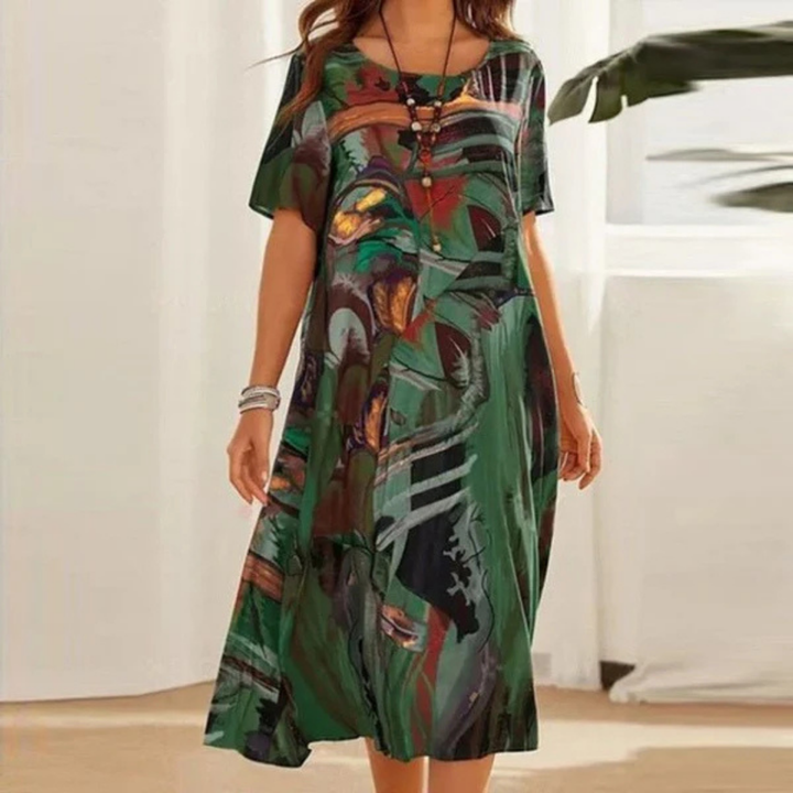 Vestito Donna Stampato Casual con Collo Rotondo | Midi