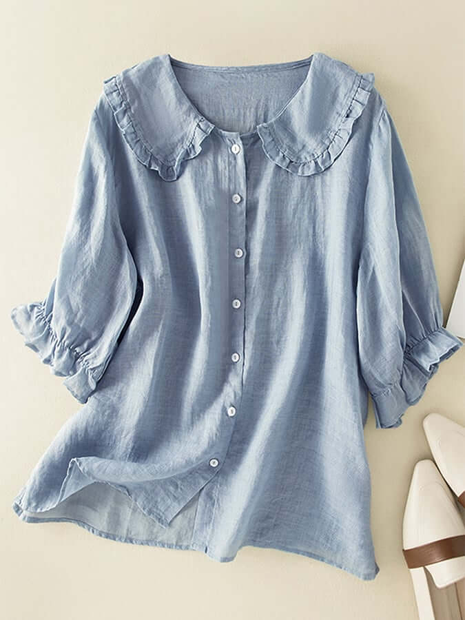 Chemise D'été Chic À Volants Amples Pour Femmes | Manches Mi-hautes