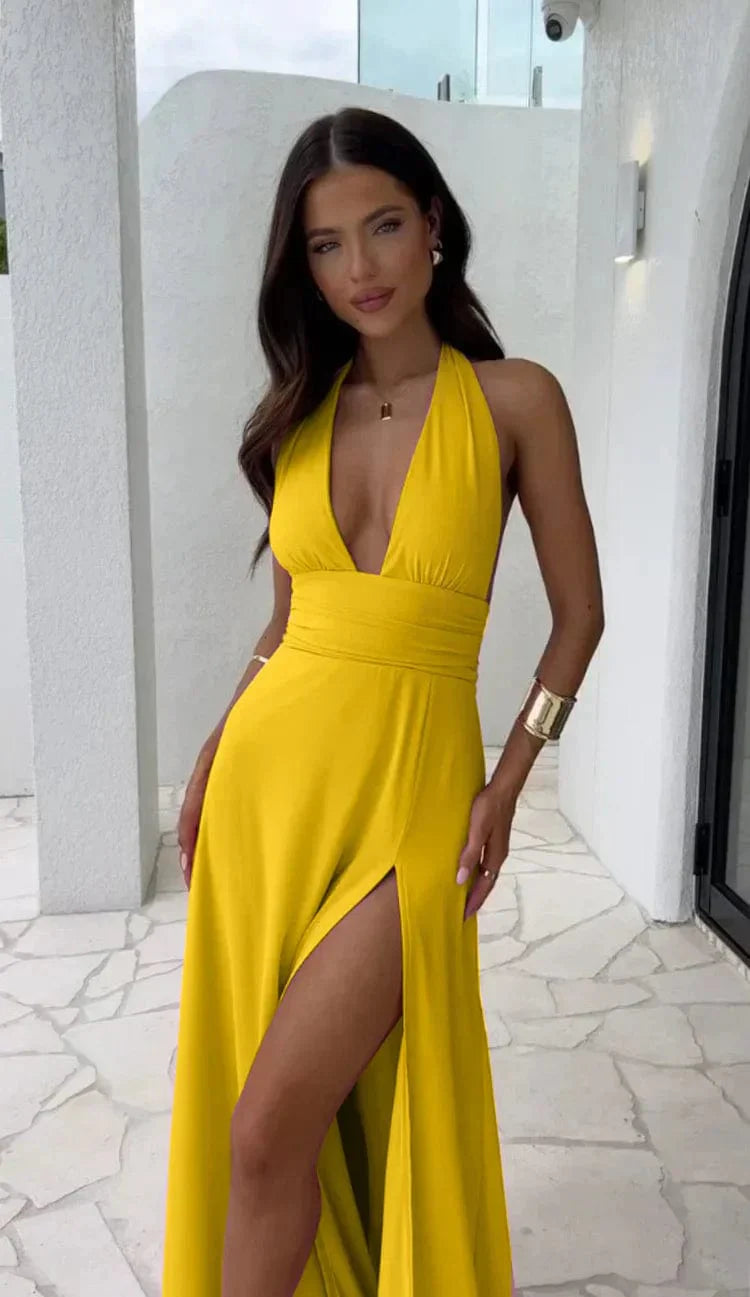 Robe avec col en V et fente