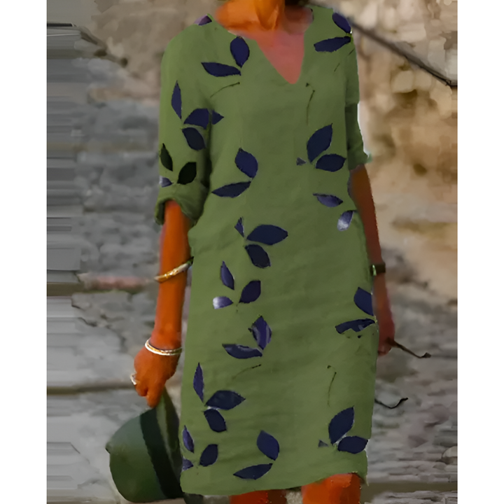 Sommerkleid mit 3/4-Ärmeln und Blattmuster | Mini