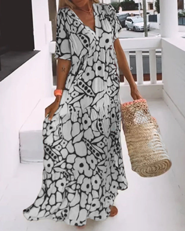Disco | Vestito casual con scollo a V e stampa