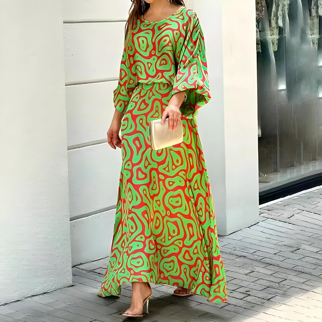 Robe Longue Fleurie Femme – Coupe Ample & Manches Chauve-Souris – Élégance Bohème Statement
