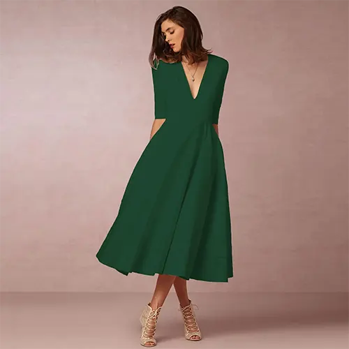 Elegantes und geripptes Abendkleid für Damen | Midi