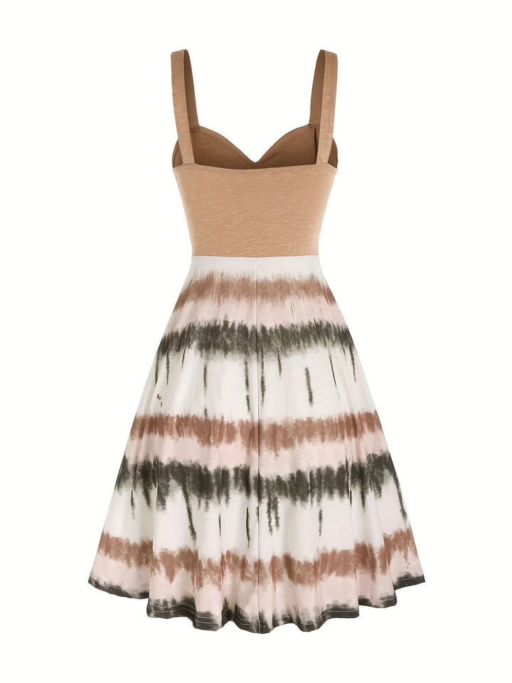 Vestito tie-dye con bottoni finti e scollo a V
