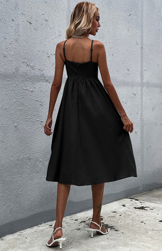 Robe Évasée Femme Été Bretelles Fines – Boutonnée, Style Décontracté Bohème