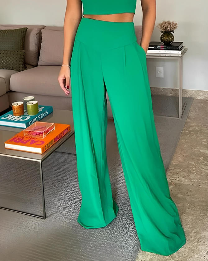 Ensemble gilet et pantalon deux pièces de couleur unie - Iva