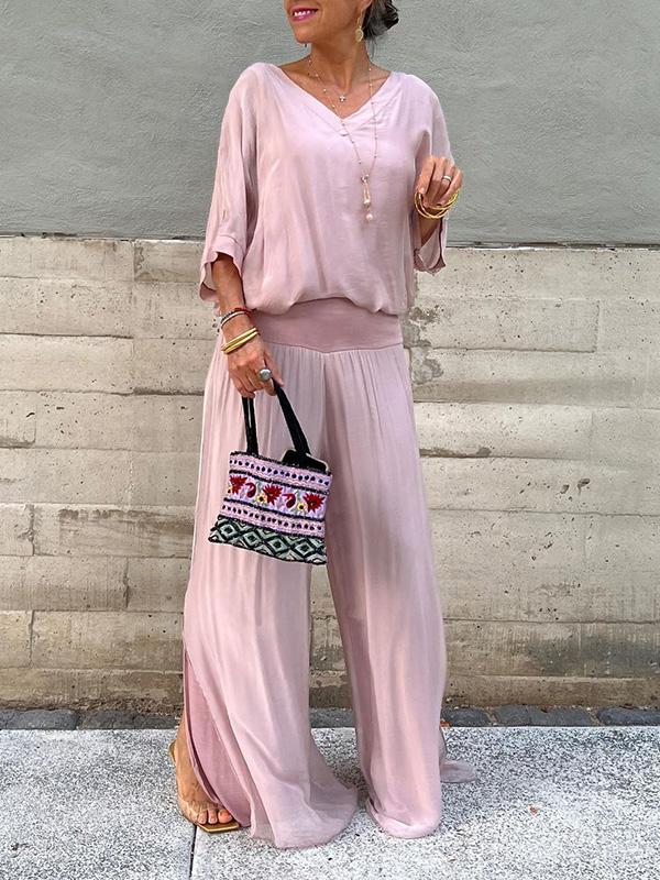 Elegant wide two-piece pants in silk chiffon