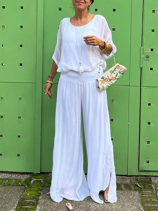 Elegant wide two-piece pants in silk chiffon