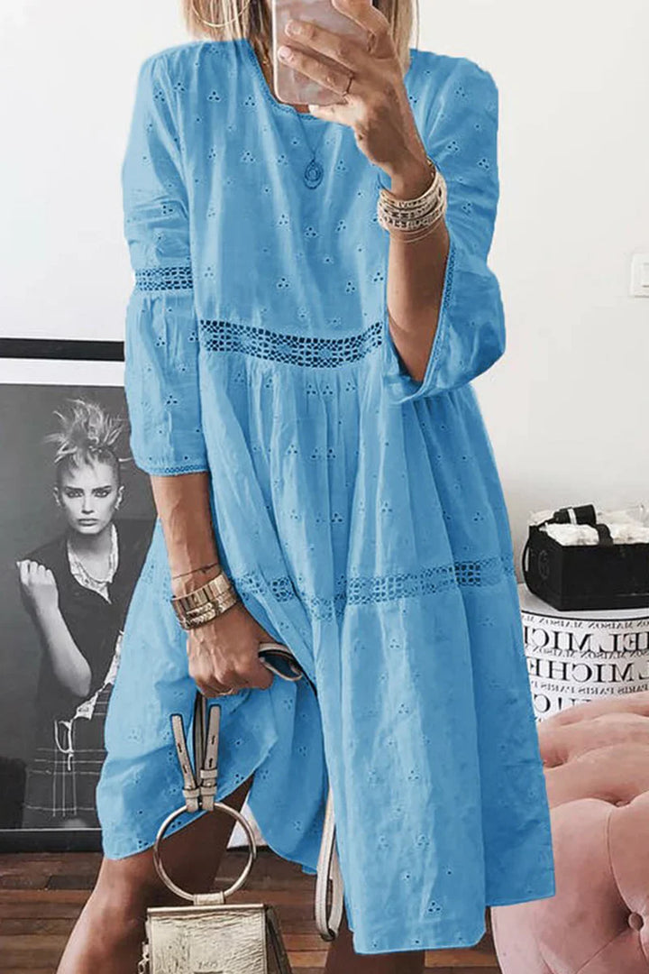 Robes jupe pastel décontractées en patchwork uni à col rond