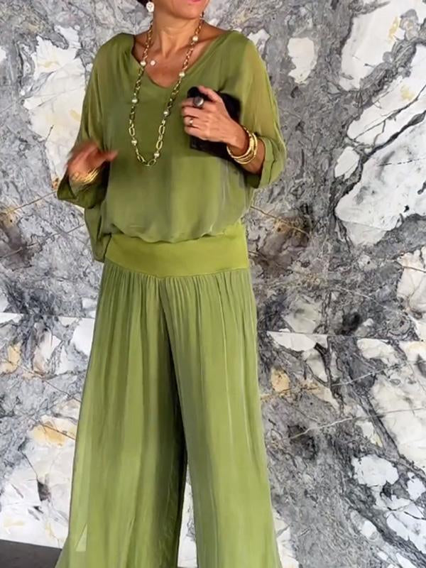 Elegant wide two-piece pants in silk chiffon