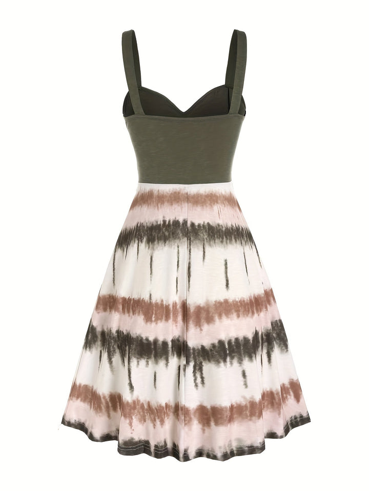 Vestito tie-dye con bottoni finti e scollo a V