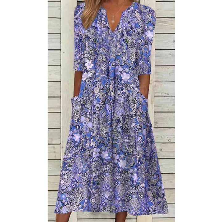 Sommerkleid im Boho-Stil mit Raffung für Damen | Midi