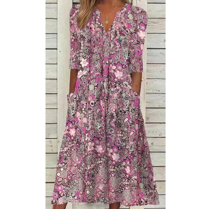 Sommerkleid im Boho-Stil mit Raffung für Damen | Midi