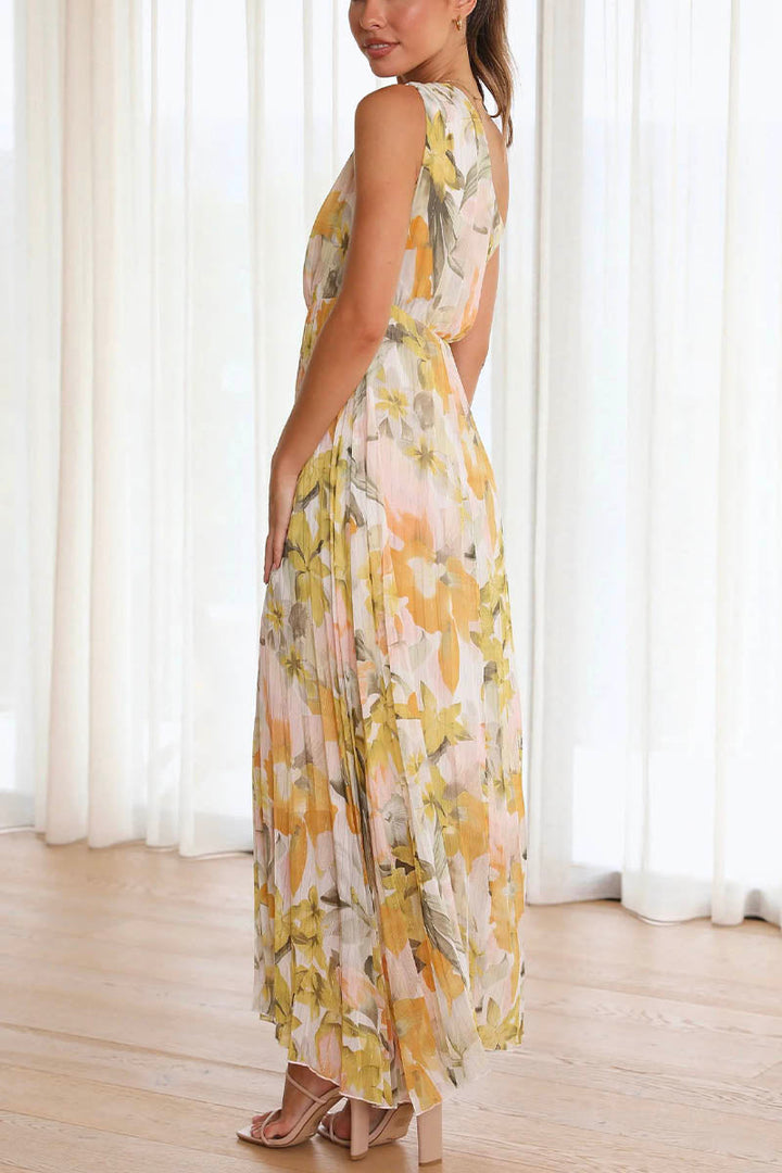 Queenie | Vestito da donna con scollo stampato | Giallo Bianco