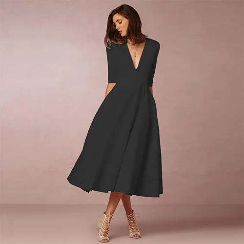 Elegantes und geripptes Abendkleid für Damen | Midi