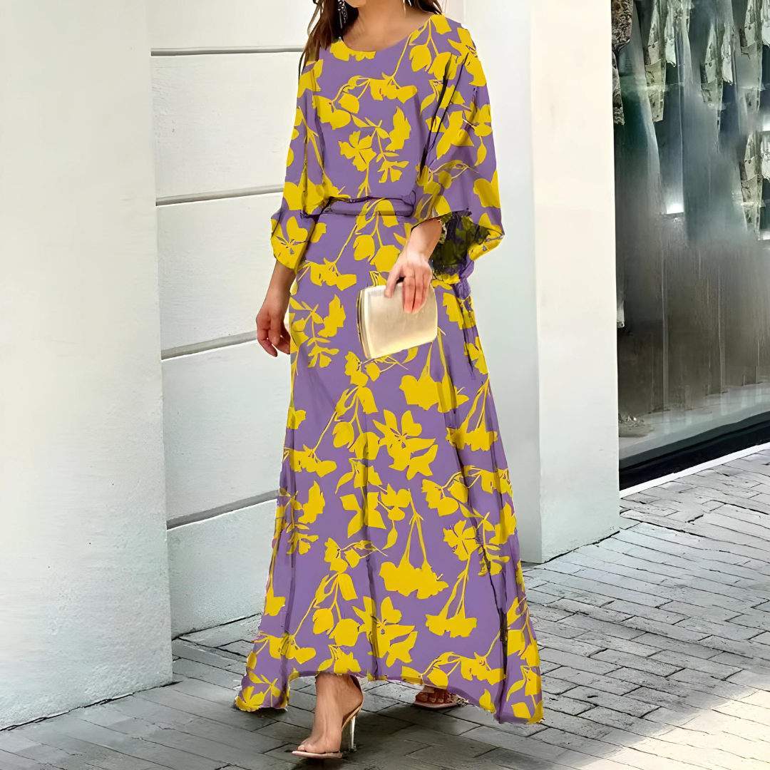 Robe Longue Fleurie Femme – Coupe Ample & Manches Chauve-Souris – Élégance Bohème Statement