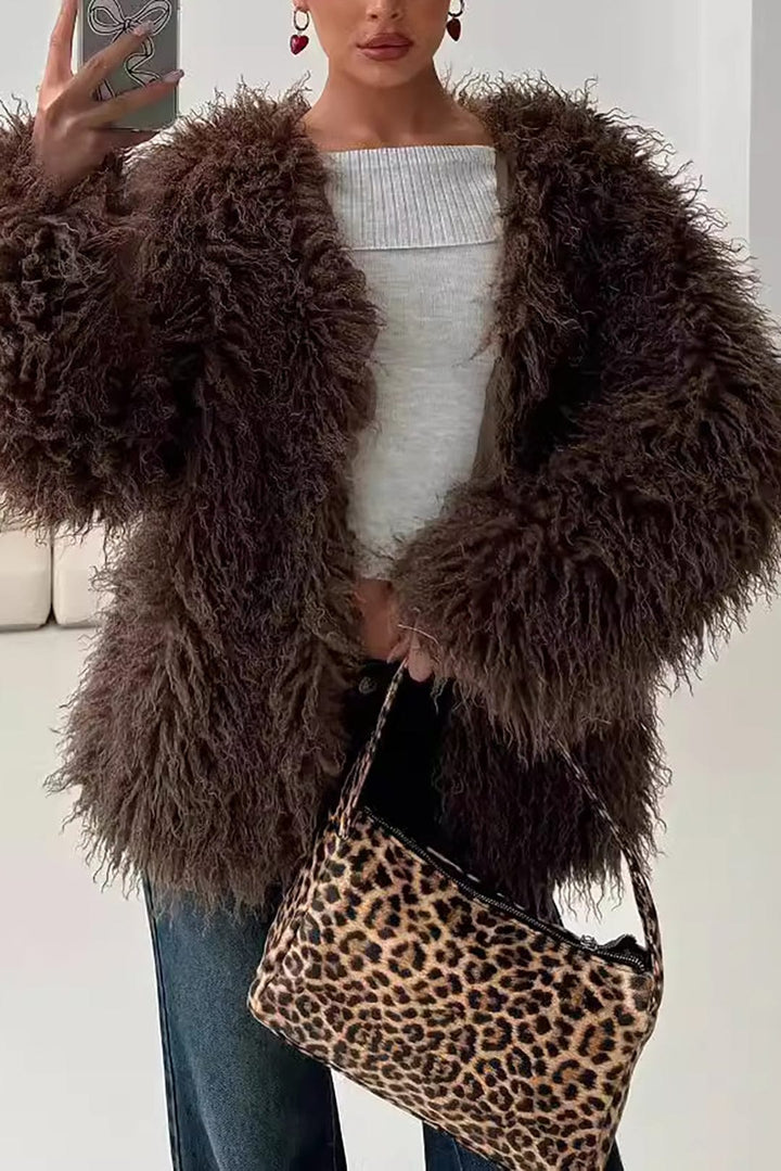 Blazer Décontracté en Fourrure Synthétique – Veste Extérieure Élégante en Polyester