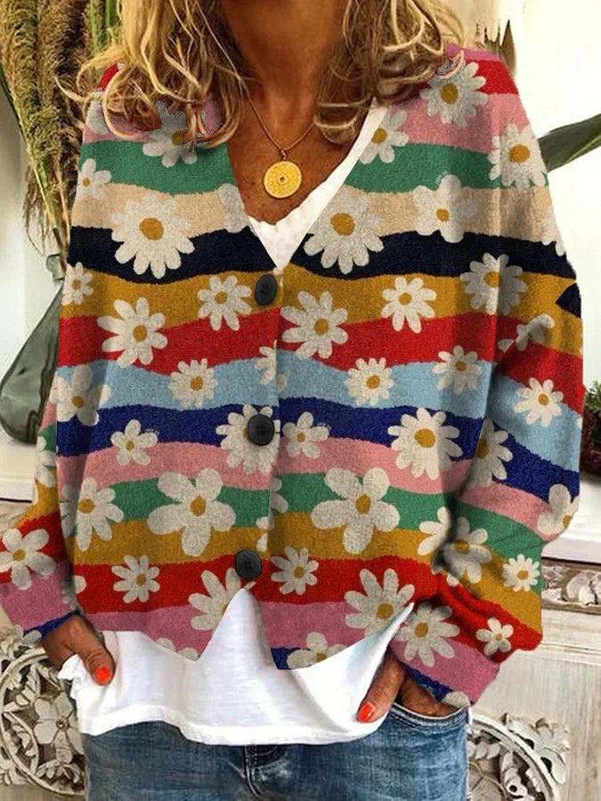 Lorena - Cardigan Vintage Coloré avec Boutons pour Femme