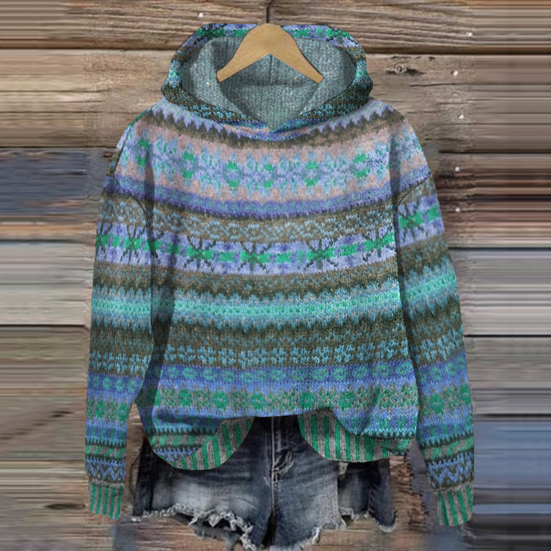 Sweat à capuche jacquard vert – Confort douillet & style nordique
