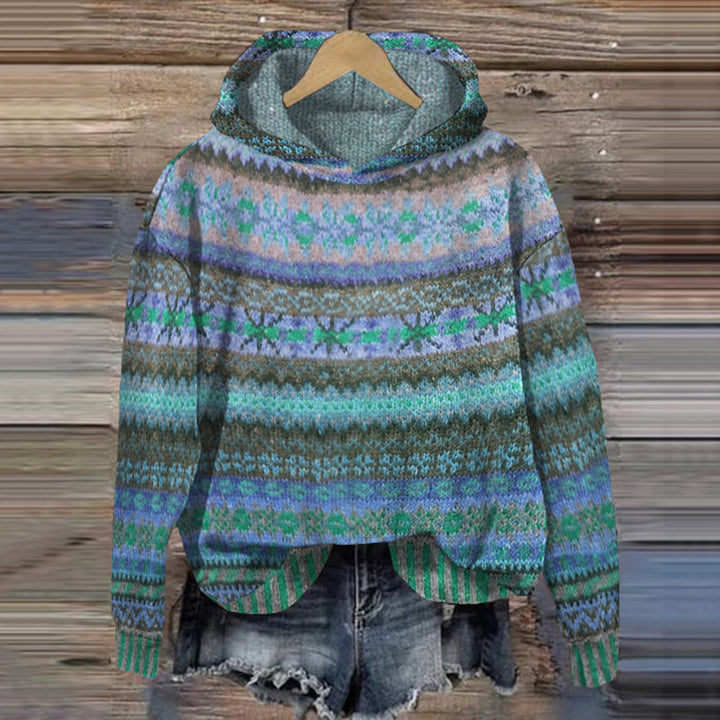 Sweat à capuche jacquard vert – Confort douillet & style nordique