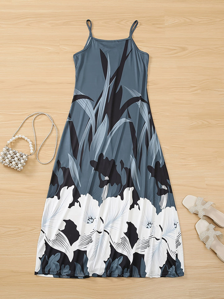 Robe à fines bretelles à imprimé fleuri - Polyvalente et élégante