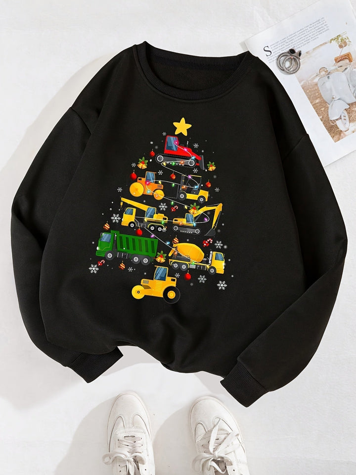 Sam – Pull avec imprimé sapin de Noël et machines pour garçons