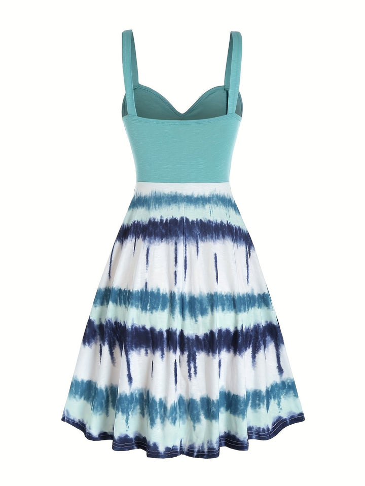 Vestito tie-dye con bottoni finti e scollo a V