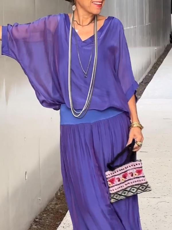 Elegant wide two-piece pants in silk chiffon