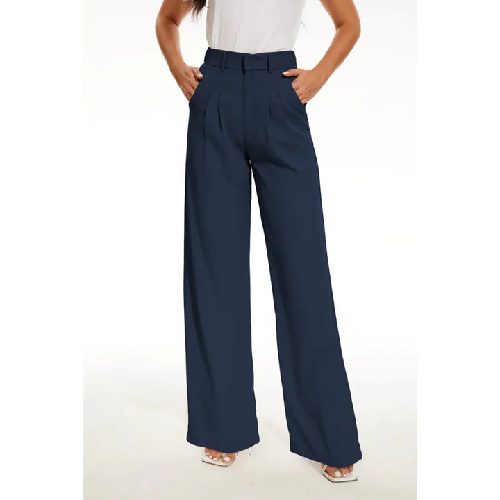 Femmes Pantalon Taille Haute À Plis | Jambes Larges