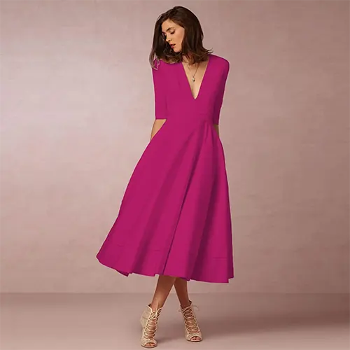 Elegantes und geripptes Abendkleid für Damen | Midi