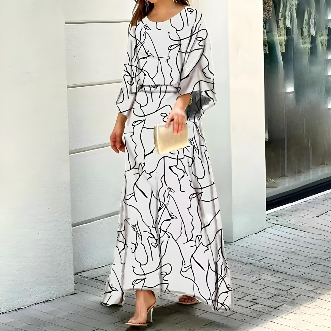 Robe Longue Fleurie Femme – Coupe Ample & Manches Chauve-Souris – Élégance Bohème Statement