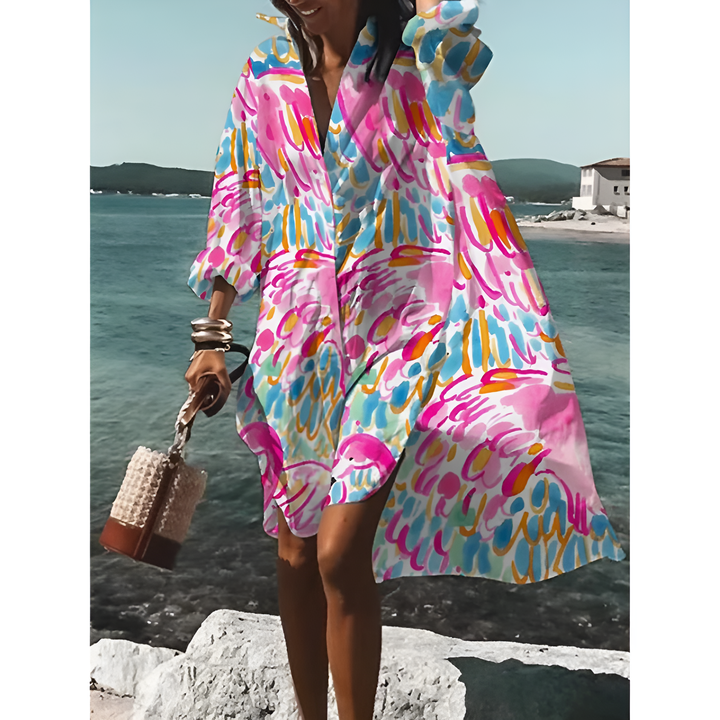 Robe Chemise Graphique Surdimensionnée Pour Femmes | Midi